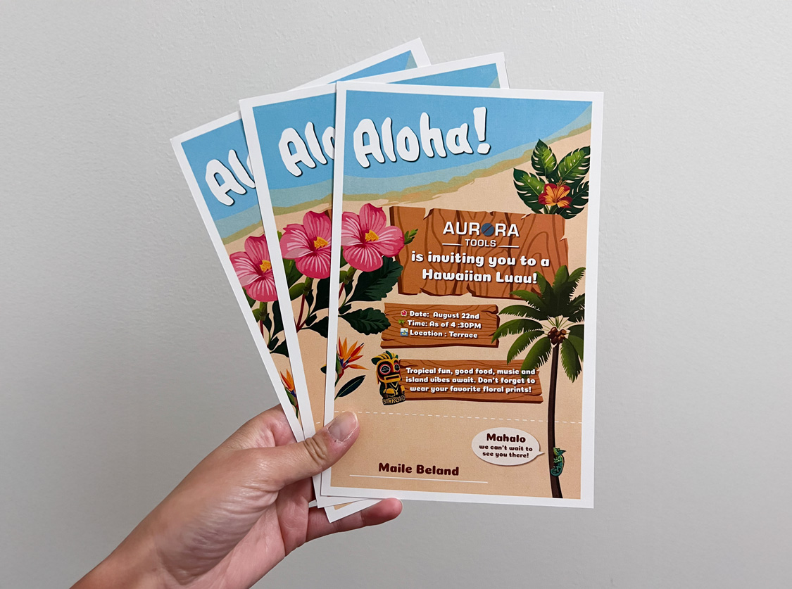 Printed copies of the Luau BBQ Invitations